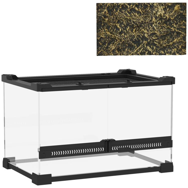 Reptile Glass Terrarium with Stone Background, Front Ventilation, Escape-Proof Knob Lock, 30 x 20 x 20 cm, Black — view 12