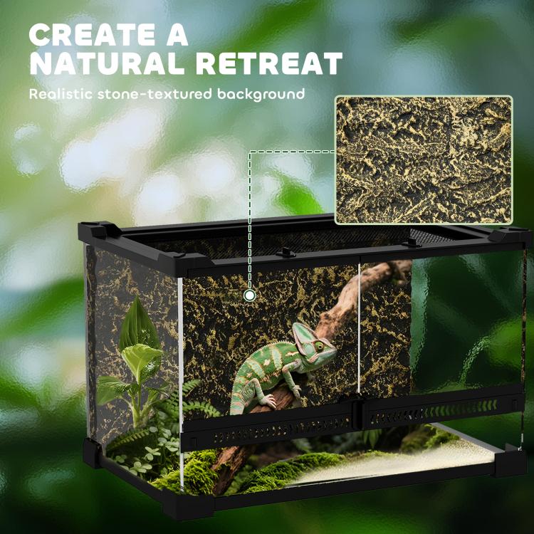 Reptile Glass Terrarium with Stone Background, Front Ventilation, Escape-Proof Knob Lock, 30 x 20 x 20 cm, Black — view 7