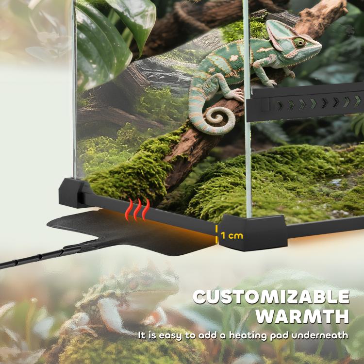 Reptile Glass Terrarium with Stone Background, Front Ventilation, Escape-Proof Knob Lock, 30 x 20 x 20 cm, Black — view 10