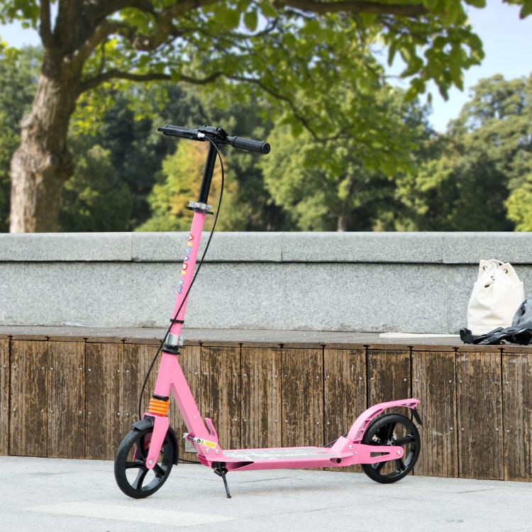 Kids Scooter with Four-Level Adjustable Handlebar, Dual Brake System, 200mm Wheels, ABEC-7 Bearings, Pink