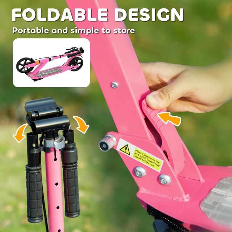 Kids Scooter with Four-Level Adjustable Handlebar, Dual Brake System, 200mm Wheels, ABEC-7 Bearings, Pink