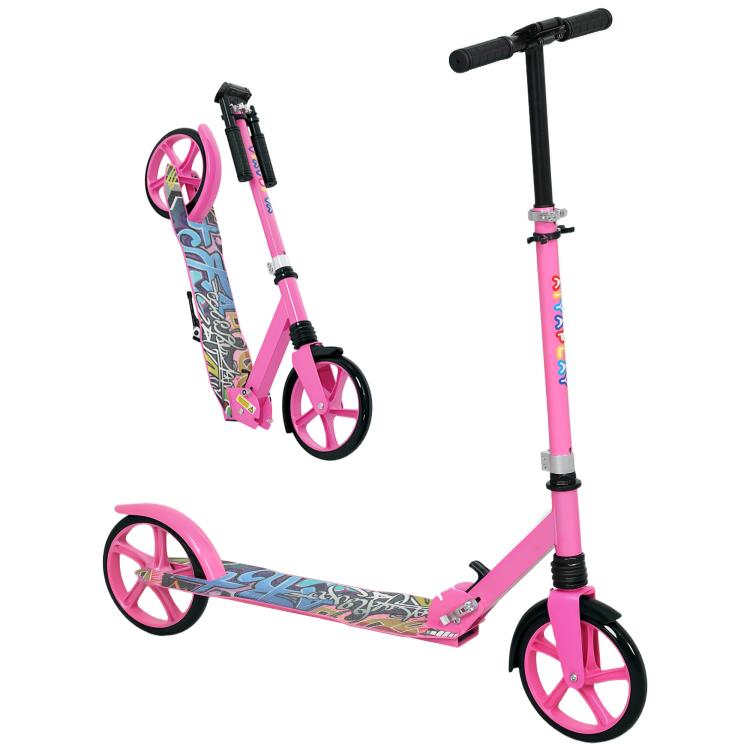 Foldable Kids Scooter with Adjustable Handlebar, 200mm Big Wheel, Rear Fender Brake, for Ages 6-12 Years, Pink