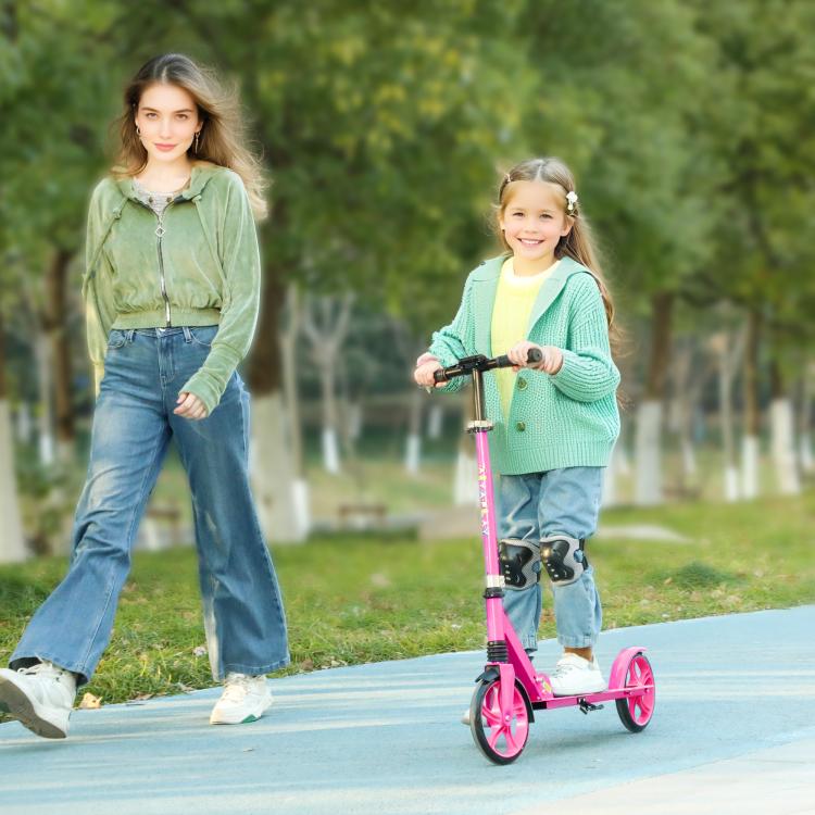 Foldable Kids Scooter with Adjustable Handlebar, 200mm Big Wheel, Rear Fender Brake, for Ages 6-12 Years, Pink