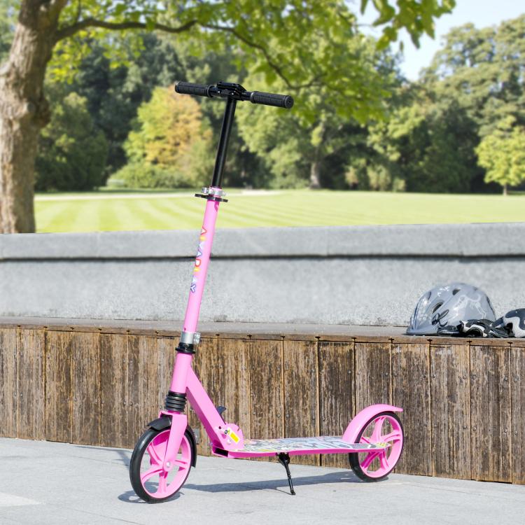Foldable Kids Scooter with Adjustable Handlebar, 200mm Big Wheel, Rear Fender Brake, for Ages 6-12 Years, Pink