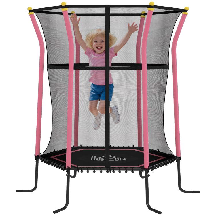 Kids Trampoline Mini Bouncer with Enclosure Safety Net For Ages 3-10 Years - Pink