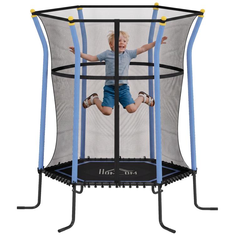 Kids Trampoline Mini Bouncer with Enclosure Safety Net For Ages 3-10 Years - Blue