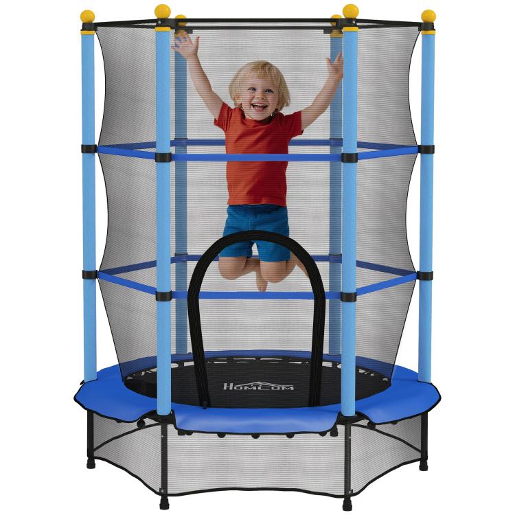 4.6FT/55 inch Kids Trampoline with Enclosure Net, Outdoor Indoor Use, for Ages 3-10 Years, Blue