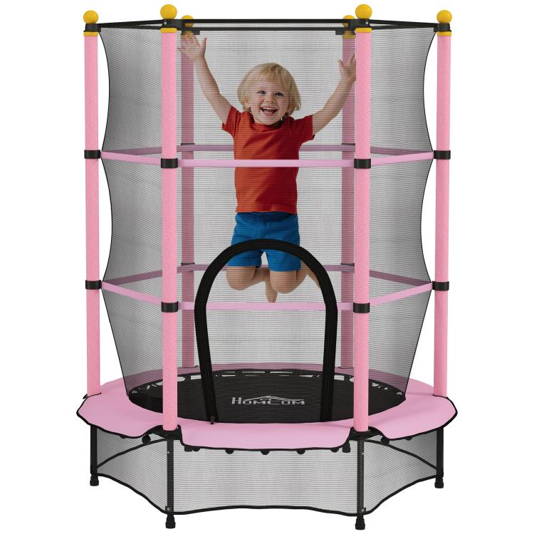 4.6FT/55 inch Kids Trampoline with Enclosure Net, Outdoor Indoor Use, for Ages 3-10 Years, Pink