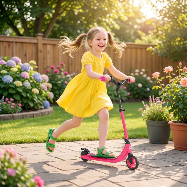 Electric Scooter for Kids 6+, Foldable E Scooter, Up to 8 KM/H, Maximum Range 6 KM, Adjustable Height, Pink