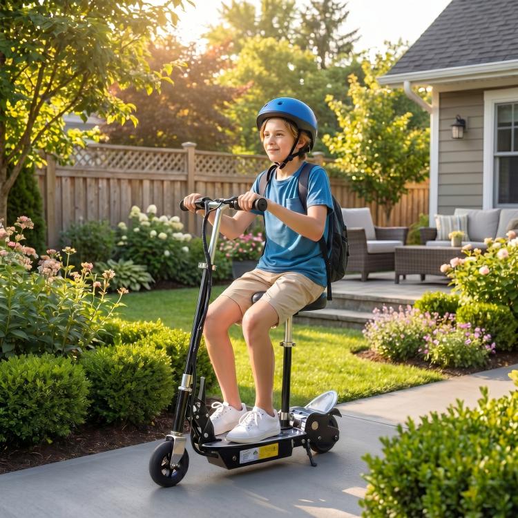 Foldable Powered Scooter with Adjustable Seat, Brake, Black