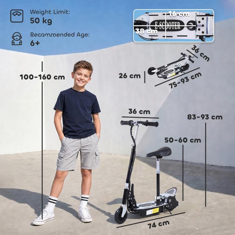 Foldable Powered Scooter with Adjustable Seat, Brake, Black