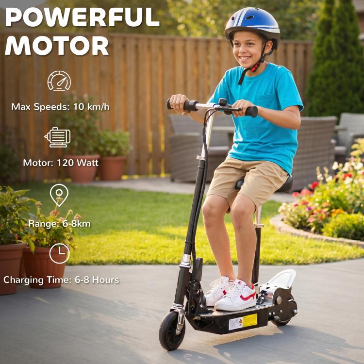Foldable Powered Scooter with Adjustable Seat, Brake, Black
