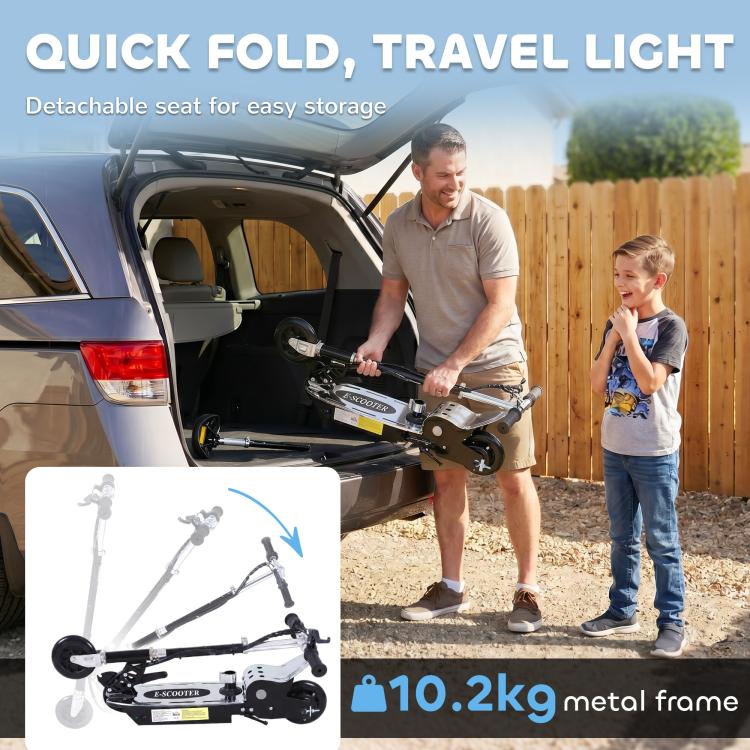 Foldable Powered Scooter with Adjustable Seat, Brake, Black