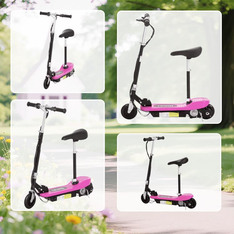 Powered Electric Scooter Ride-On, with Brakes, Adjustable Seat, Adjustable Handlebars, Pink