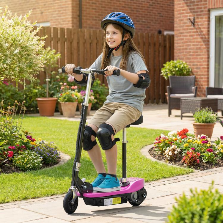 Powered Electric Scooter Ride-On, with Brakes, Adjustable Seat, Adjustable Handlebars, Pink