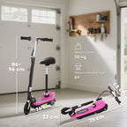 Powered Electric Scooter Ride-On, with Brakes, Adjustable Seat, Adjustable Handlebars, Pink