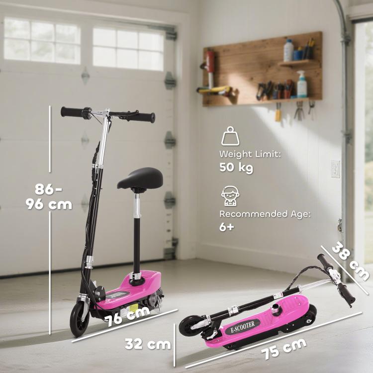Powered Electric Scooter Ride-On, with Brakes, Adjustable Seat, Adjustable Handlebars, Pink