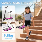 Powered Electric Scooter Ride-On, with Brakes, Adjustable Seat, Adjustable Handlebars, Pink