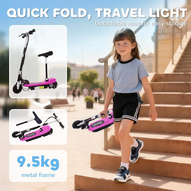 Powered Electric Scooter Ride-On, with Brakes, Adjustable Seat, Adjustable Handlebars, Pink