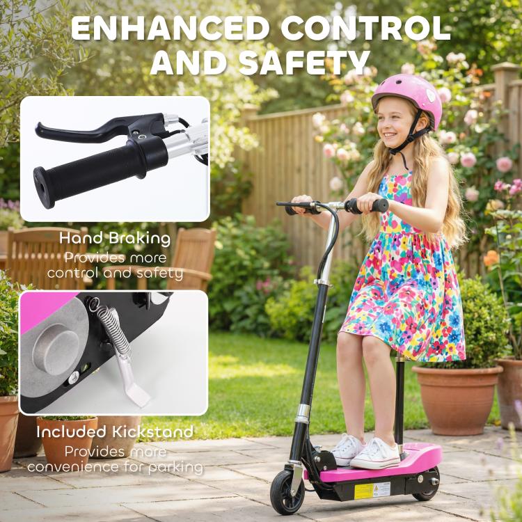 Powered Electric Scooter Ride-On, with Brakes, Adjustable Seat, Adjustable Handlebars, Pink