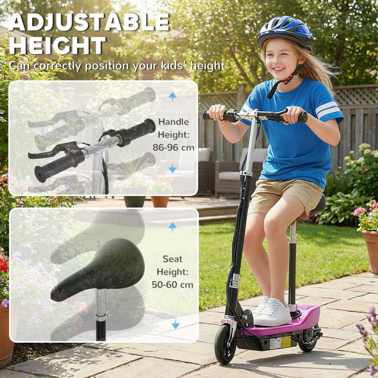 Powered Electric Scooter Ride-On, with Brakes, Adjustable Seat, Adjustable Handlebars, Pink