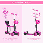 Adjustable Kids Toddler Scooter, with Removable Seat, Back Handle, Pink
