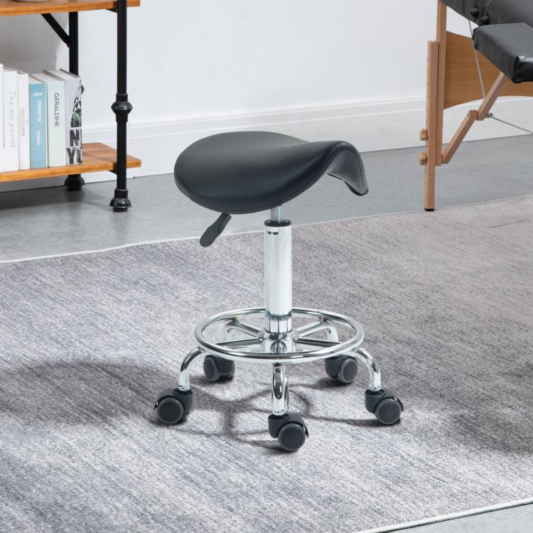 Salon Saddle Stool, Rolling Saddle Chair for Massage, Spa, Clinic, Beauty, Hairdressing and Tattoo, Black — view 3