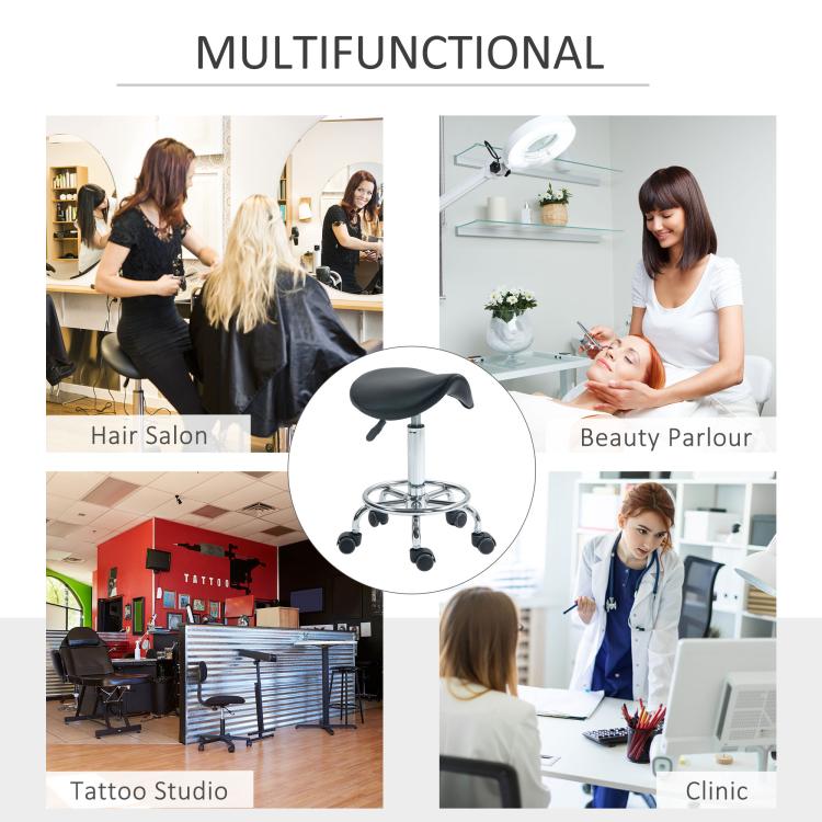Salon Saddle Stool, Rolling Saddle Chair for Massage, Spa, Clinic, Beauty, Hairdressing and Tattoo, Black — view 9