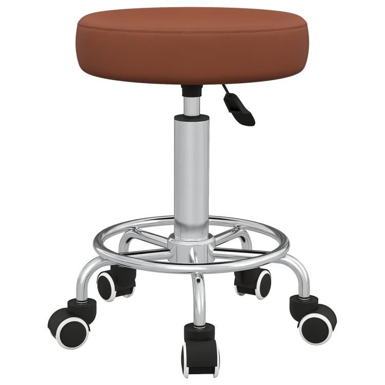 PU Leather Rolling Stool, Height Adjustable Stool Chair with Wheels for Salon, Massage, Spa, Brown