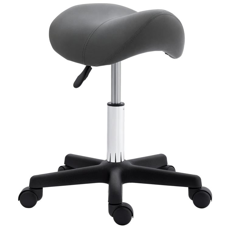 Saddle Stool, PU Leather Adjustable Rolling Salon Chair with Steel Frame for Massage, Spa, Beauty and Tattoo, Grey