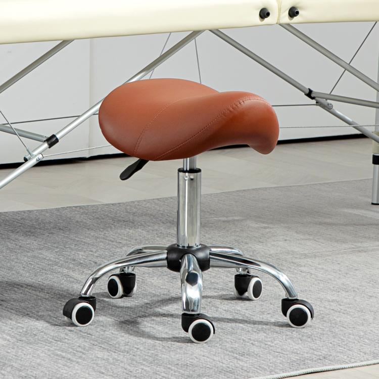 Saddle Stool, Height Adjustable Salon Chair for Massage Spa, Faux Leather, Brown — view 4