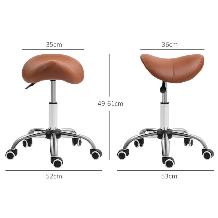 Saddle Stool, Height Adjustable Salon Chair for Massage Spa, Faux Leather, Brown — view 5