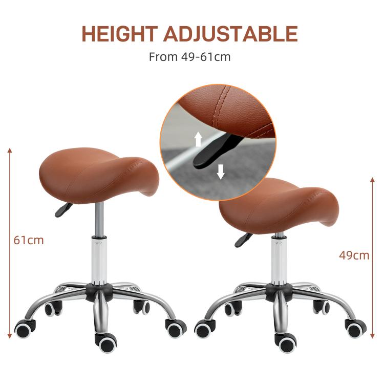 Saddle Stool, Height Adjustable Salon Chair for Massage Spa, Faux Leather, Brown — view 6