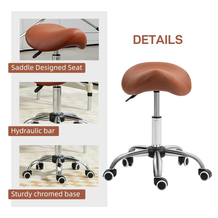 Saddle Stool, Height Adjustable Salon Chair for Massage Spa, Faux Leather, Brown — view 8