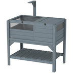 Wooden Tortoise House, with Shelter, Run, Shelf, Lamp Holder, Tray, Grey — view 2