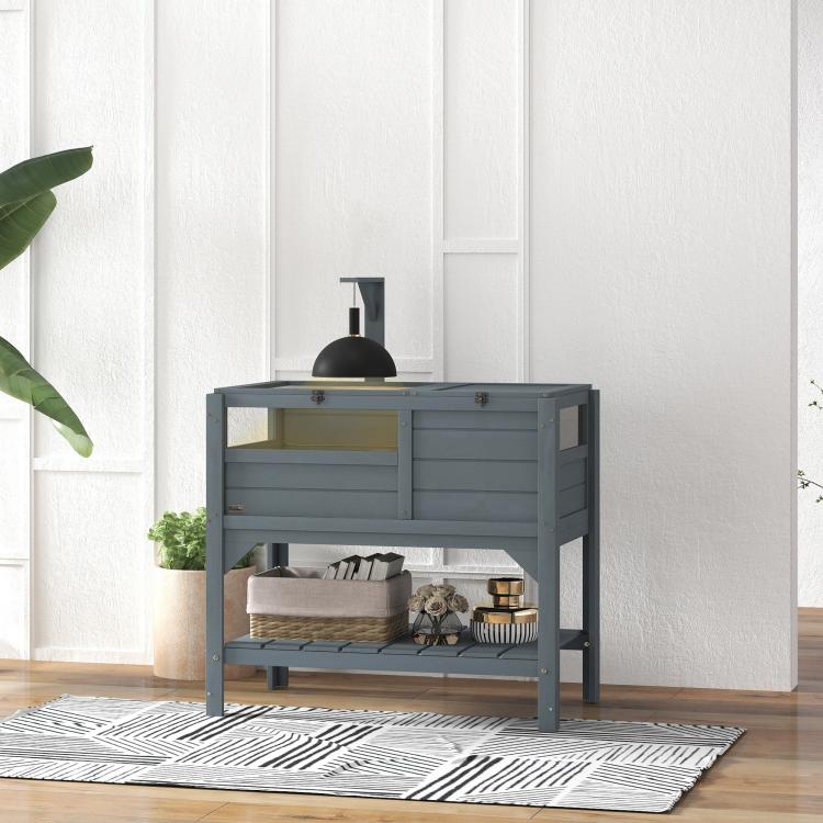 Wooden Tortoise House, with Shelter, Run, Shelf, Lamp Holder, Tray, Grey — view 3