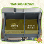 Wooden Tortoise House, with Shelter, Run, Shelf, Lamp Holder, Tray, Grey — view 6