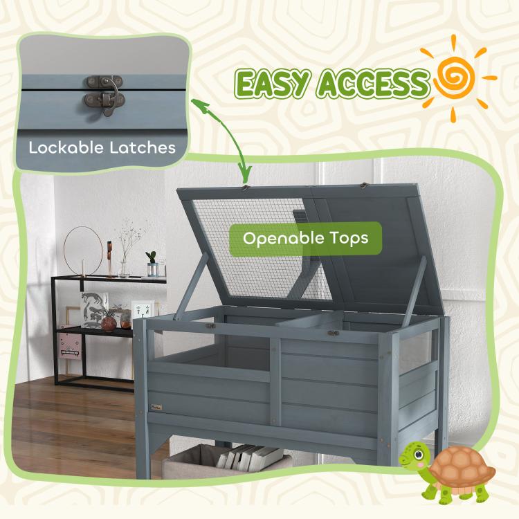 Wooden Tortoise House, with Shelter, Run, Shelf, Lamp Holder, Tray, Grey — view 8