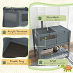 Wooden Tortoise House, with Shelter, Run, Shelf, Lamp Holder, Tray, Grey — view 9