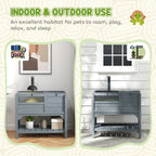 Wooden Tortoise House, with Shelter, Run, Shelf, Lamp Holder, Tray, Grey — view 10