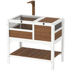 Wooden Tortoise House, with Shelter, Run, Shelf, Lamp Holder, Tray - Brown — view 2