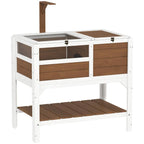 Wooden Tortoise House, with Shelter, Run, Shelf, Lamp Holder, Tray - Brown — view 12