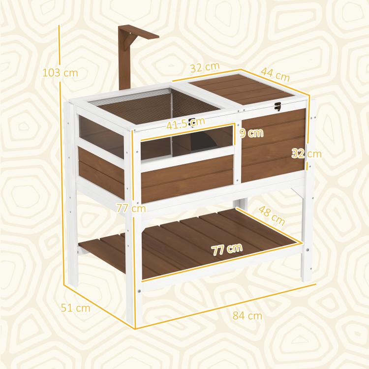Wooden Tortoise House, with Shelter, Run, Shelf, Lamp Holder, Tray - Brown — view 5