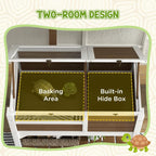 Wooden Tortoise House, with Shelter, Run, Shelf, Lamp Holder, Tray - Brown — view 6