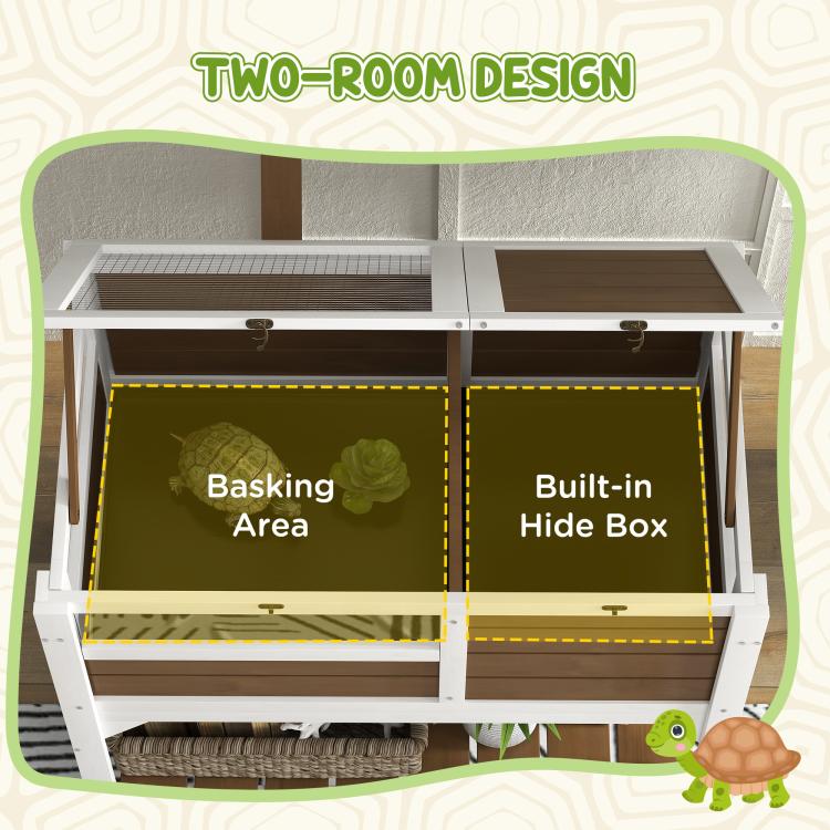 Wooden Tortoise House, with Shelter, Run, Shelf, Lamp Holder, Tray - Brown — view 6