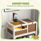 Wooden Tortoise House, with Shelter, Run, Shelf, Lamp Holder, Tray - Brown — view 7