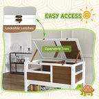 Wooden Tortoise House, with Shelter, Run, Shelf, Lamp Holder, Tray - Brown — view 8