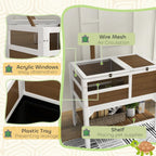 Wooden Tortoise House, with Shelter, Run, Shelf, Lamp Holder, Tray - Brown — view 9