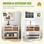 Wooden Tortoise House, with Shelter, Run, Shelf, Lamp Holder, Tray - Brown — view 10