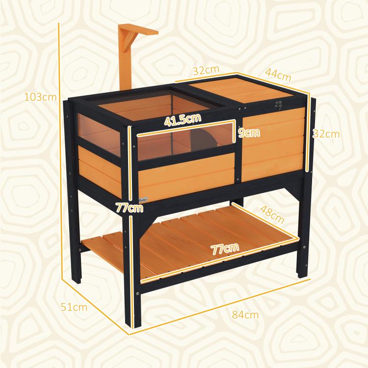 Wooden Tortoise House, with Shelter, Run, Shelf, Lamp Holder, Tray, Yellow — view 5